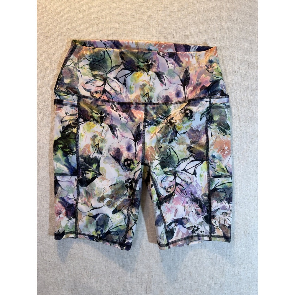 RBX Womens Floral Watercolor High Waisted Bike Shorts with Pockets Size Large